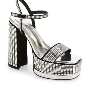 NEW AZALEA WANG 8.5 CATRIONA CHUNKY EMBELLISHED SANDAL IN SILVER